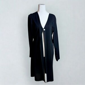 Long Black Button-Front Cardigan